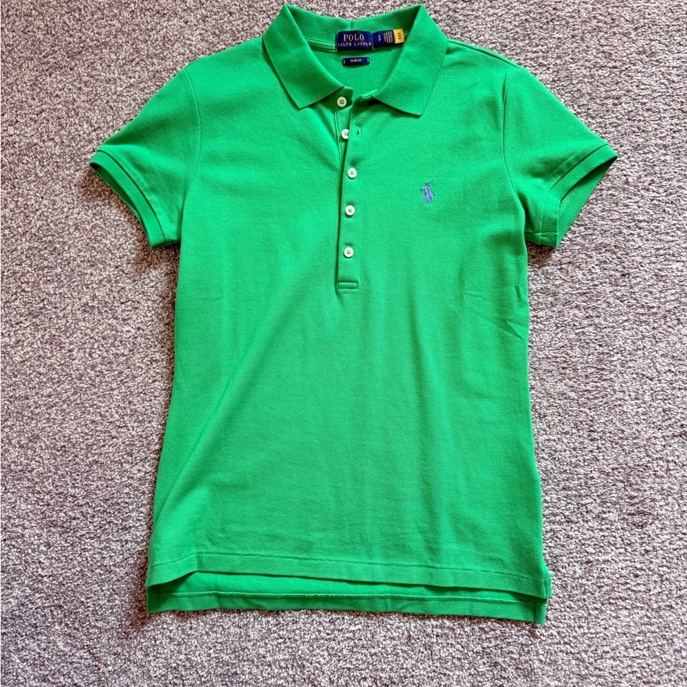 Ralph Lauren Women's Julie 5 button Slim Fit Bright Green Polo - Picture 2 of 4